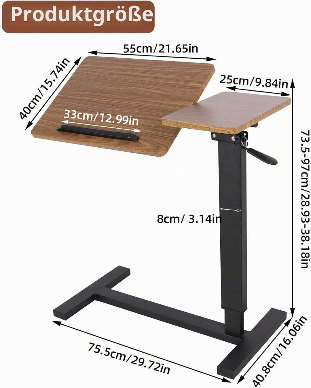 FATIVO Beistelltisch Höhenverstellbar Betttisch Klappbar: 73.5-97 cm Pflegetisch mit Rollen Laptopti