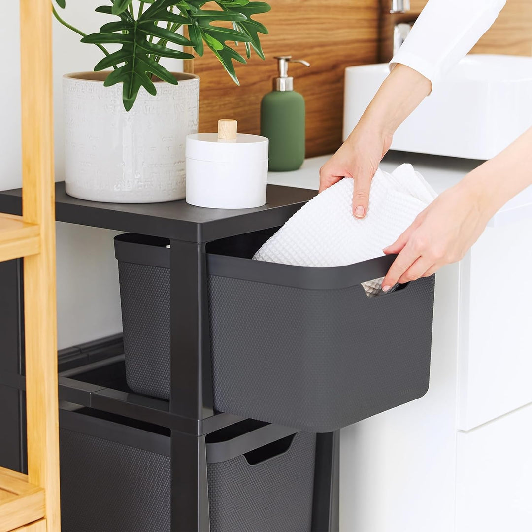 Jive Rotho Tower black Rollcontainer mit 3 Schubladen, Kunststoff (PP) BPA-frei, schwarz, 3 x 16l (3