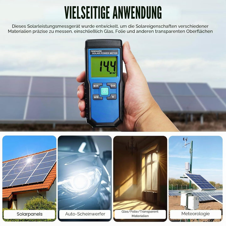 Handheld Digital Solar Leistung Meter (Pyranometer) 2000 W/m2, 634BTU / (ft2xh) Messung Solarstrahlu
