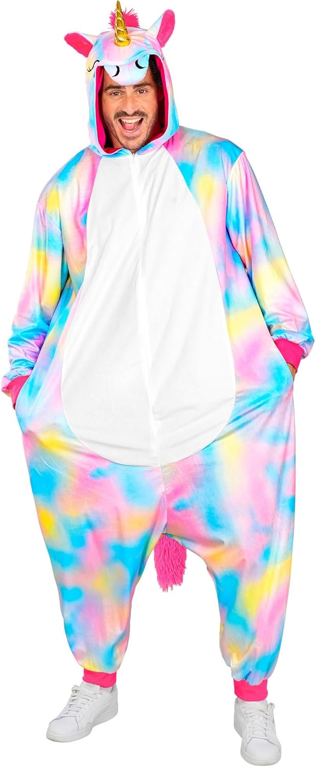 W WIDMANN MILANO Party Fashion - Tier Overall für Erwachsene, weicher Plüsch Jumpsuit mit Kapuze, Ti