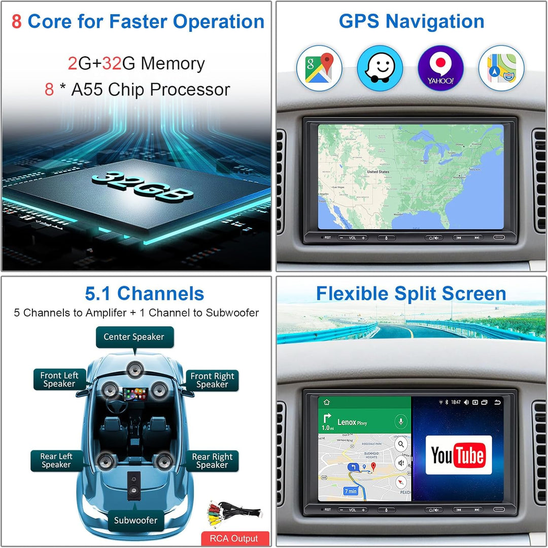 Doppel Din Radio Android mit Wireless CarPlay & Wireless Android Auto, Autoradio mit Navi 7 Zoll Bil