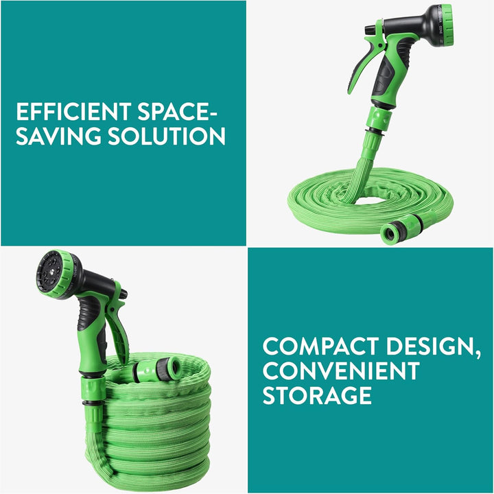 Navaris Flexibler Gartenschlauch 3,75-7,5m - mit 10 Funktionen Brause und Schnelladaptern - Wassersc