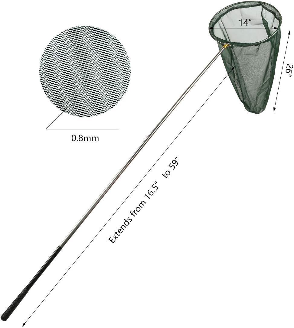 RESTCLOUD Professionelles Insekten- und Schmetterlingsnetz mit 35,6 cm Ring, 66 m Netztiefe, 150 cm
