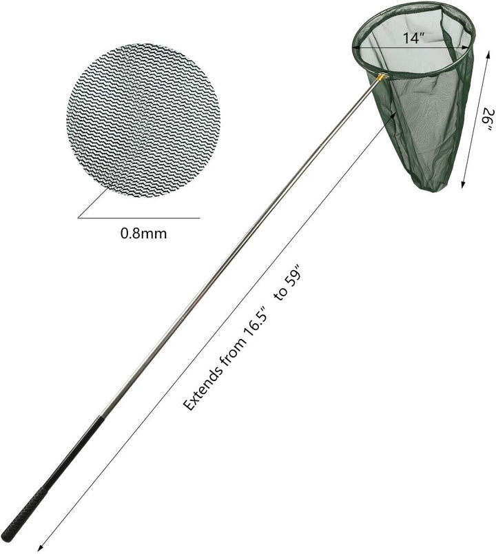 RESTCLOUD Professionelles Insekten- und Schmetterlingsnetz mit 35,6 cm Ring, 66 m Netztiefe, 150 cm