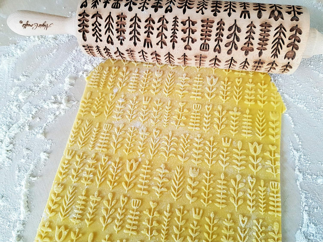 HERB PFLANZEN präge Nudelholz für hausgemachtes Gebäck. Gravierte Teigroller mit winzige Pflanzen fü