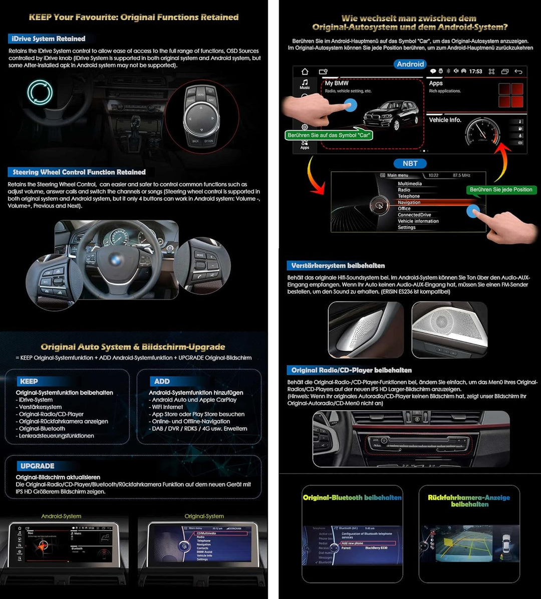 Erisin 10.25" Android 12 Autoradio GPS Navi für BMW X5 E70 X6 E71 CIC System Unterstützt CarPlay IPS