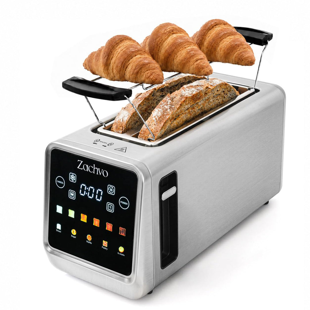 4 Scheiben Langschlitz Toaster Edelstahl, Smart Touchscreen mit LED-Countdown, Memory-Funktion, 6 Br