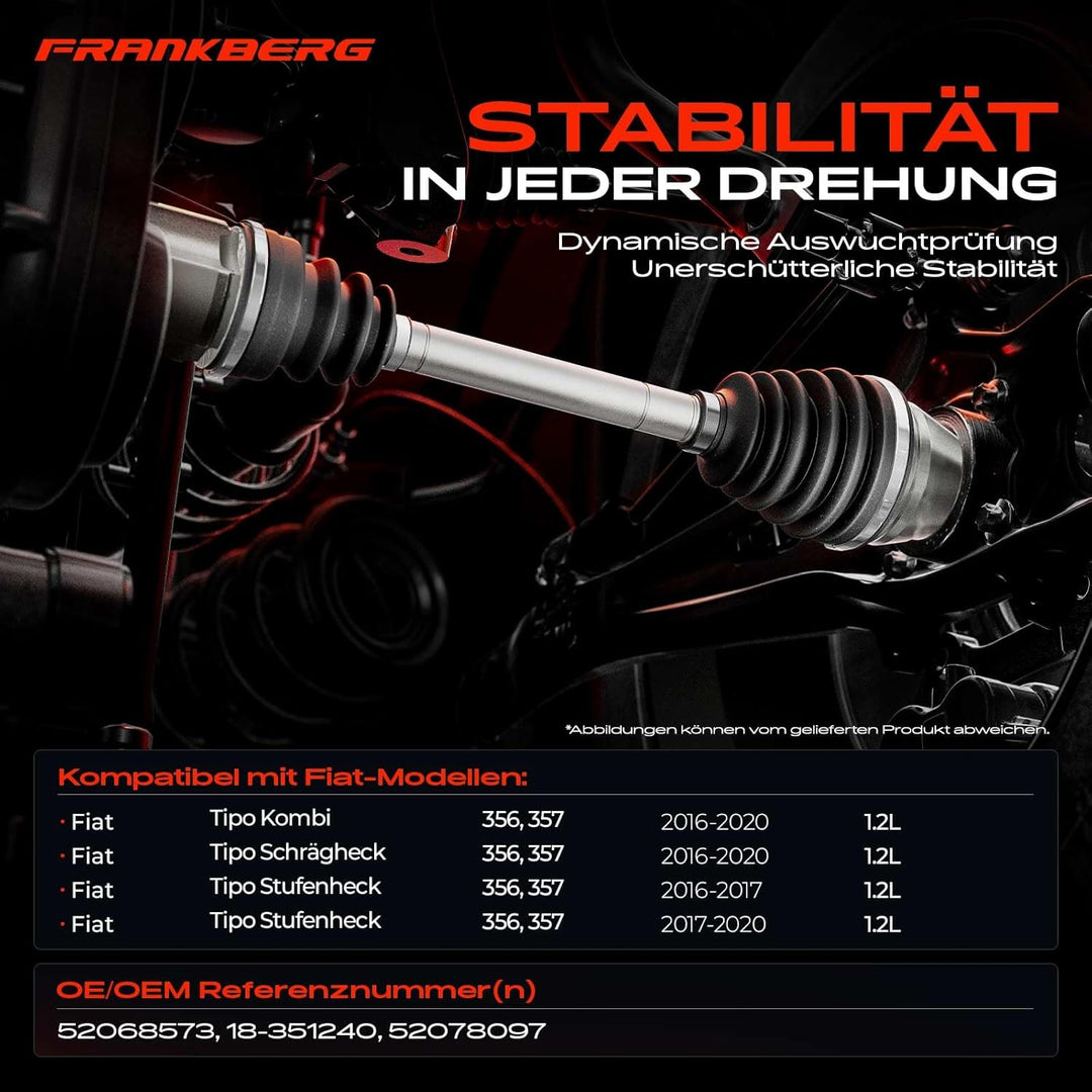 Frankberg Antriebswelle Vorderachse Links Kompatibel mit Tipo Kombi 356 1.3L 2016-2022 Tipo Stufenhe