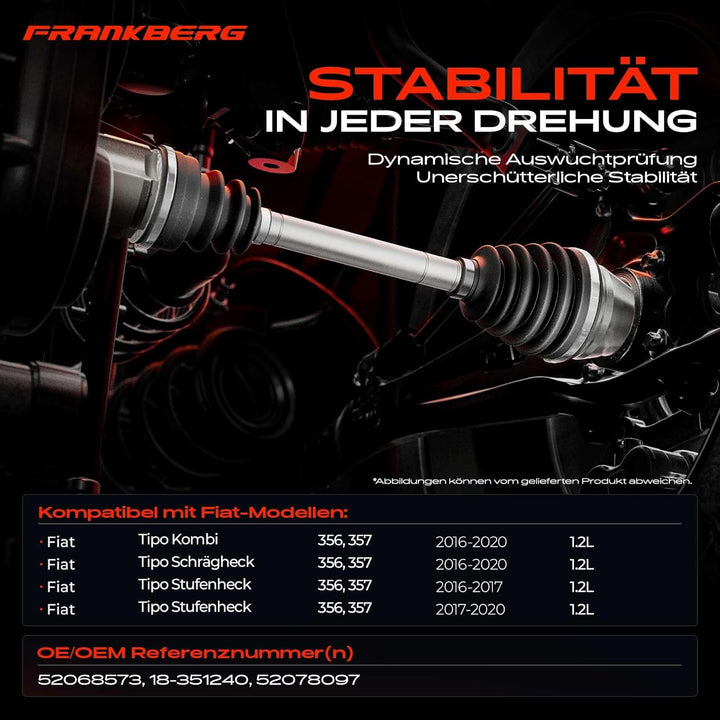 Frankberg Antriebswelle Vorderachse Links Kompatibel mit Tipo Kombi 356 1.3L 2016-2022 Tipo Stufenhe