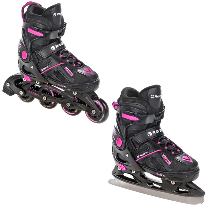 Raven 3in1 Verstellbare Inline Skates Allure - Inliner Triskates - Rollschuhe - Kugellager Abec7 - D