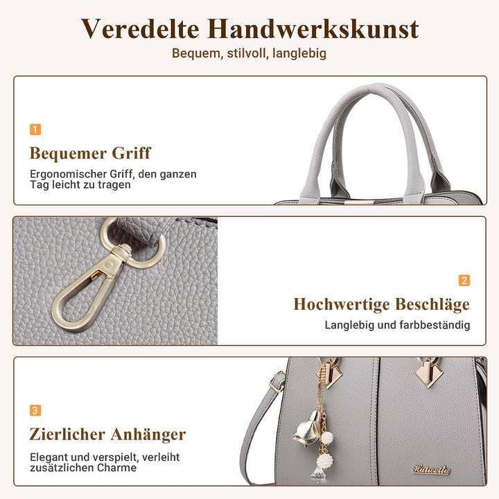 DIRRONA Damenhandtasche Mit Elegantem Anhänger Aus Weichem Verbessertem PU-Leder Und Goldenen Beschl