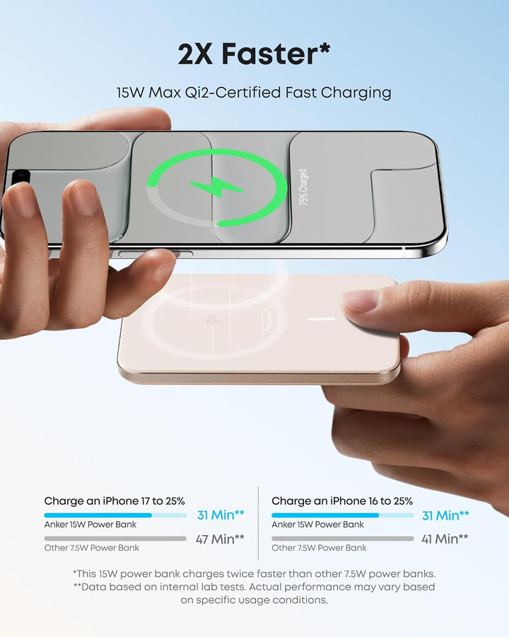 Anker Nano Powerbank, Ultraschlanke 5000mAh Magnet-Powerbank, Qi2-zertifiziert, 15W Max ultraschnell