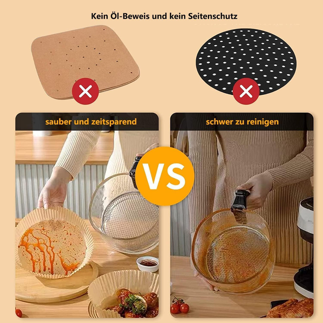HONYAO Backpapier für Heissluftfritteuse XXL 6,2-8 L, Rund 23 cm 100 Stück Pergamentpapier Airfryer