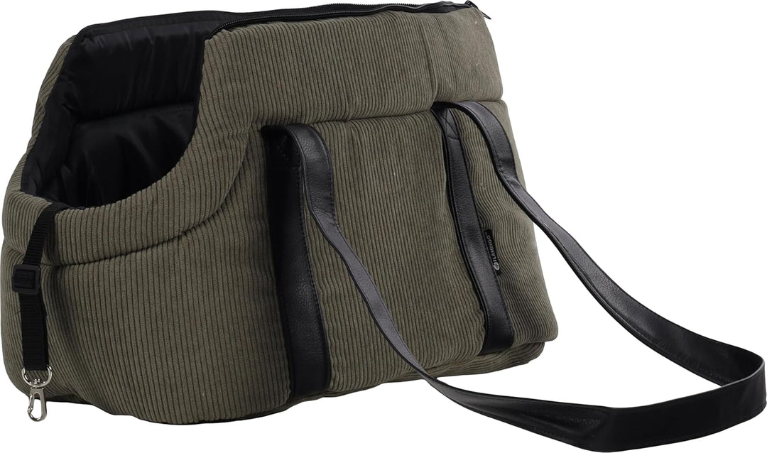 Hundetasche - Tragetasche Alessia Grün – 46x23x25cm – Polyester mit Rippcord – Öffnung Oben – heraus