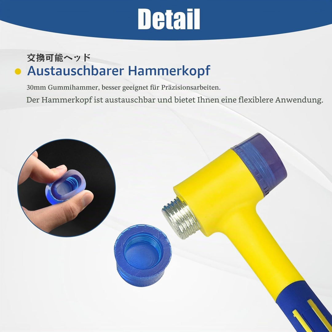KAIHAOWIN Gummihammer 40 mm, 500g, Gummi Hammer Klein mit Rutschfestem Griff, Schonhammer für Kunsts