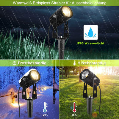 AIMHEIM 4er-Set Gartenleuchte mit Stecker, 3W LED Gartenstrahler mit Erdspiess, Warmweiss LED Strahl