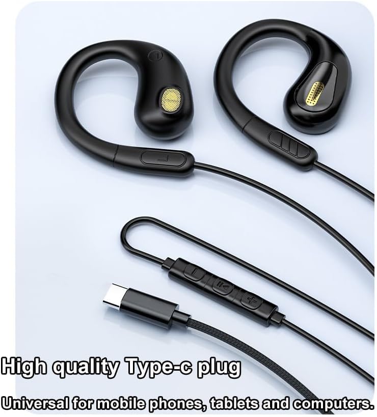 USB C Kabelgebundene Open-Ear Kopfhörer mit Mikrofon & Über-Ohr-Haken, Typ C Kopfhörer für iPhone 17