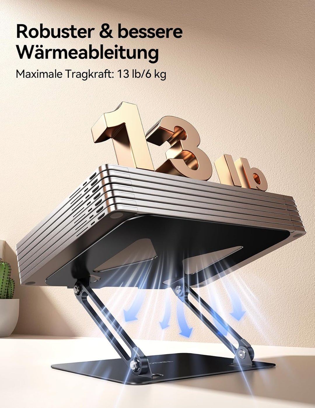 TECKNET Laptop Ständer, Faltbarer Laptopständer, Ergonomischer Laptop Stand, Laptophalter aus Metall