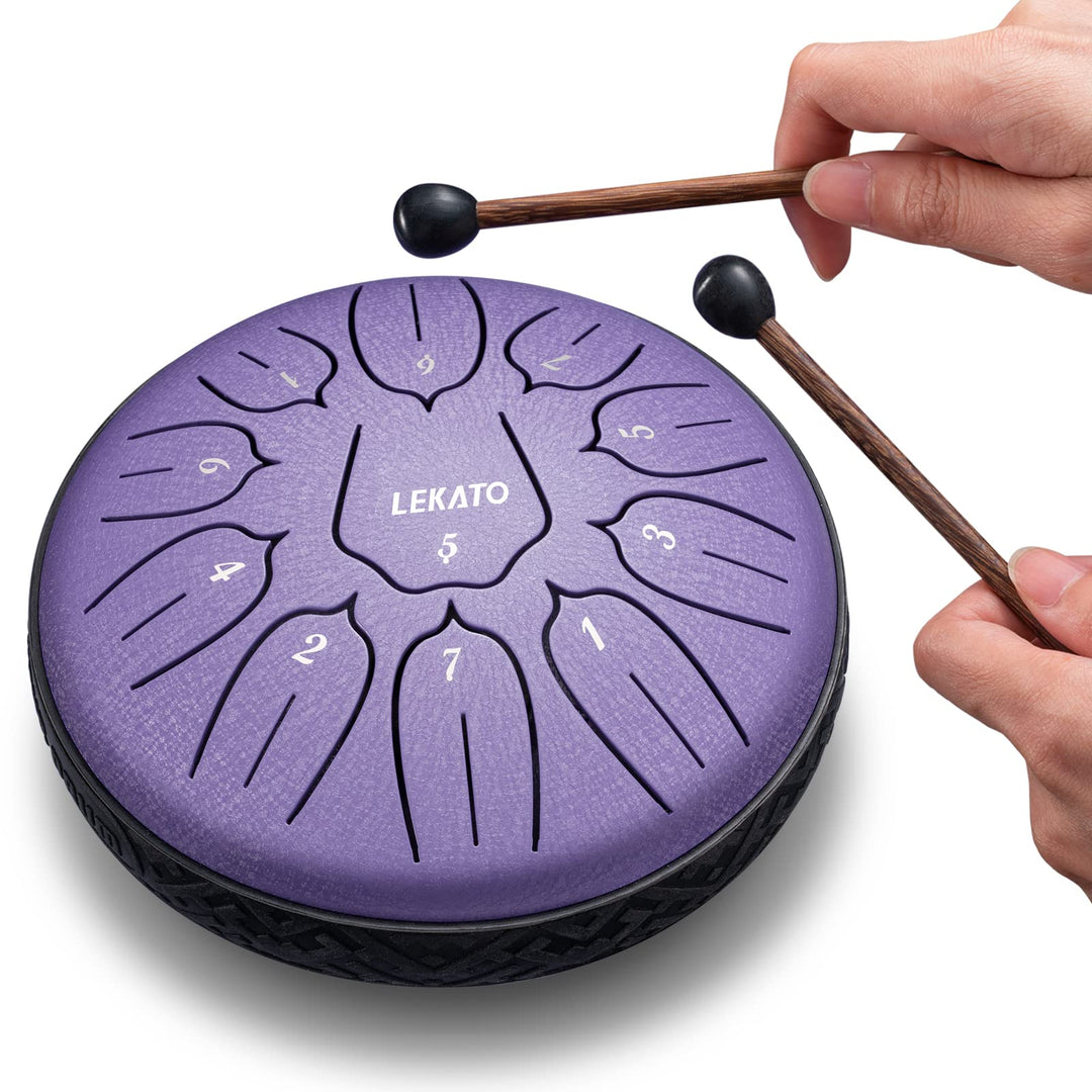 LEKATO Steel Tongue Drum, 6 Zoll 11 Tone D-Dur Zungentrommel Schlagzeug Anfänger, Steel Pan Töne Sch