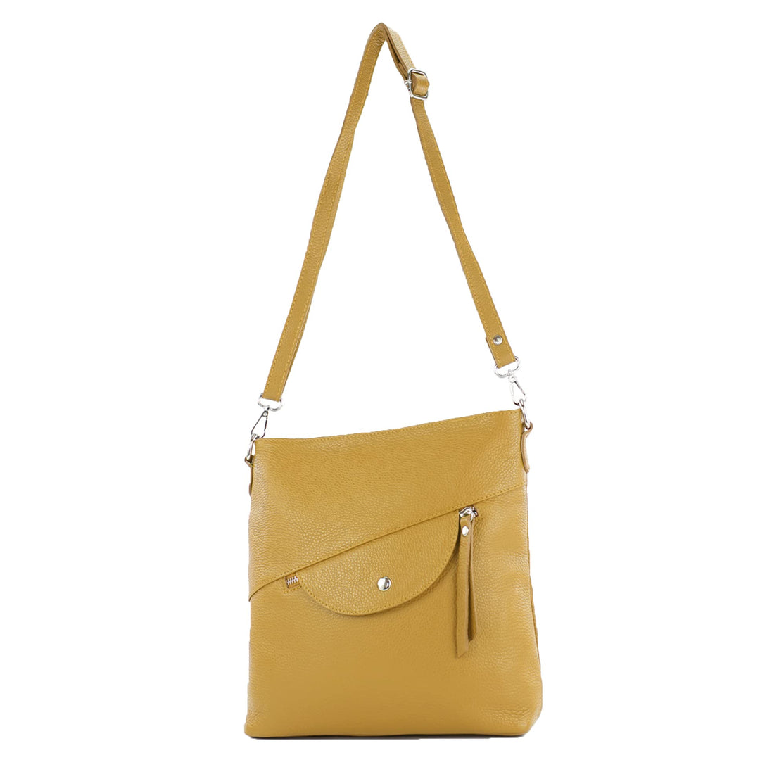 modamoda de - T223 - ital. Umhängetasche Schultertasche Medium aus Leder Senfgelb, Senfgelb