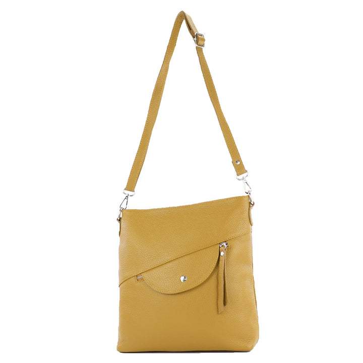 modamoda de - T223 - ital. Umhängetasche Schultertasche Medium aus Leder Senfgelb, Senfgelb