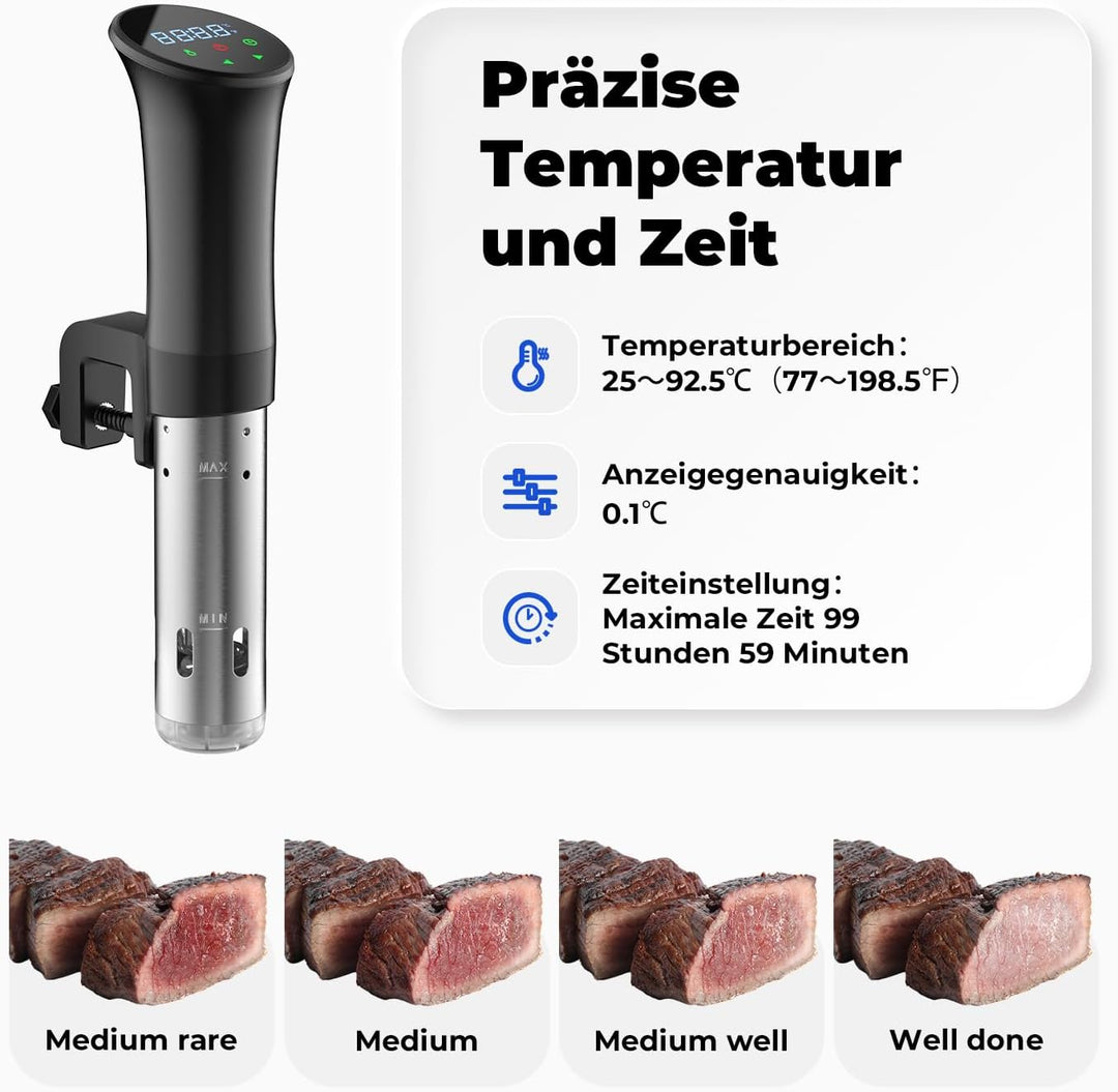 OUSFOT Sous Vide Garer, 0,1°C Präzise Temperaturregelung Sous Vide 3D-Wasserzirkulation,Geeignet für