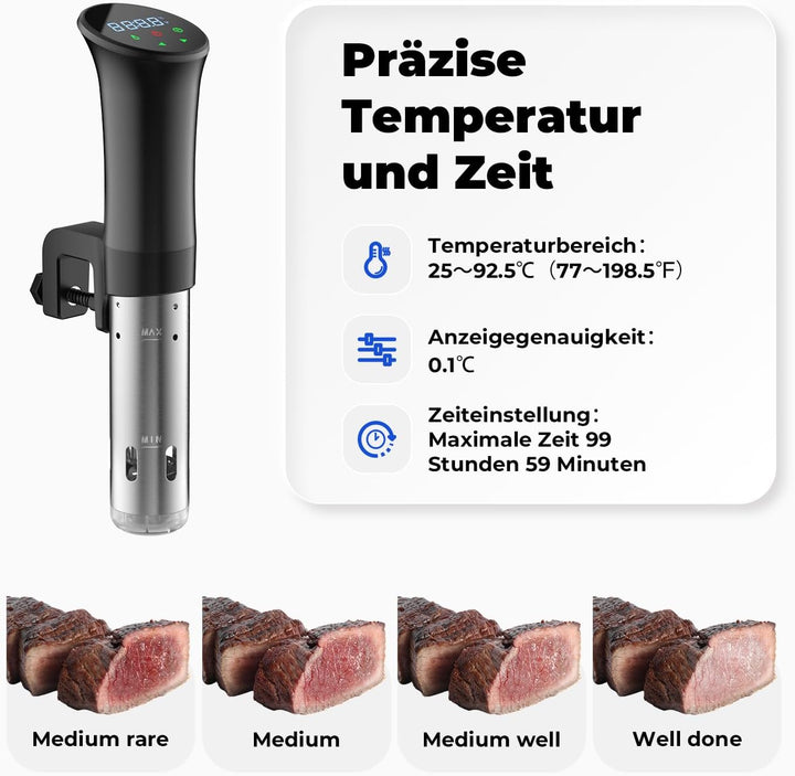 OUSFOT Sous Vide Garer, 0,1°C Präzise Temperaturregelung Sous Vide 3D-Wasserzirkulation,Geeignet für