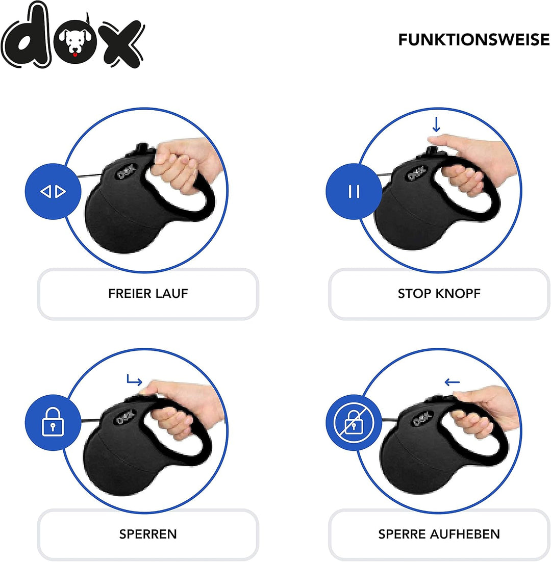 DDOXX Roll-Leine reflektierend, ausziehbar | viele Farben & Grössen | für kleine & grosse Hunde | Gu