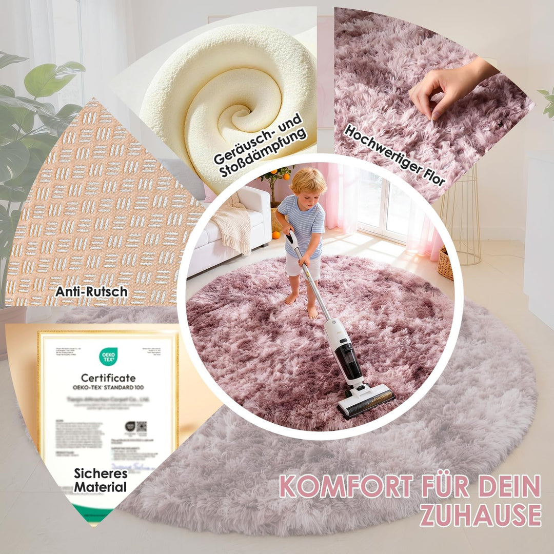 ROHATIM Schlafzimmer Plüsch Teppich Rund,Flauschiger Teppich für Wohnzimmer,modernes Wohnzimmer,Mädc
