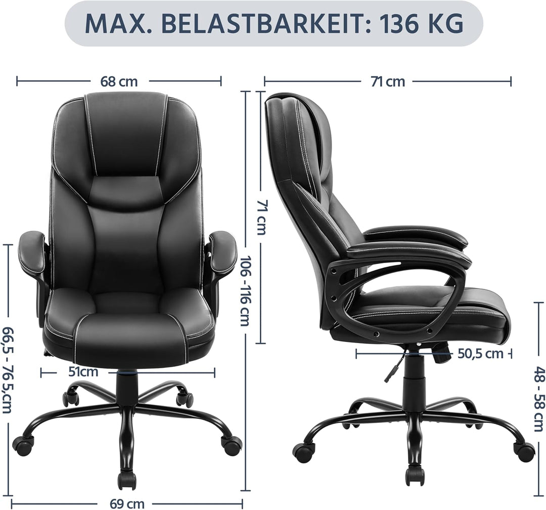 Yaheetech Bürostuhl ergonomisch Chefsessel Schreibtischstuhl Drehstuhl Polsterung Höhenverstellbarer