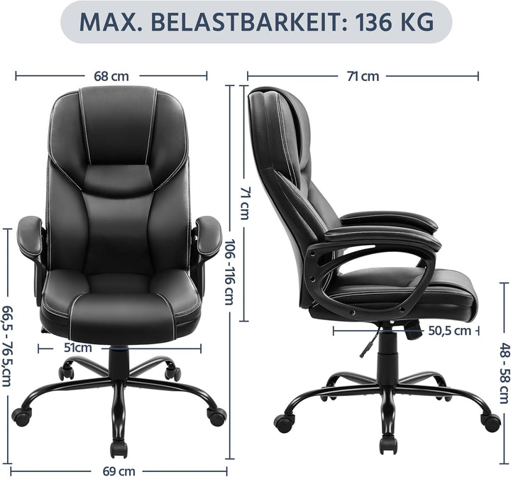 Yaheetech Bürostuhl ergonomisch Chefsessel Schreibtischstuhl Drehstuhl Polsterung Höhenverstellbarer
