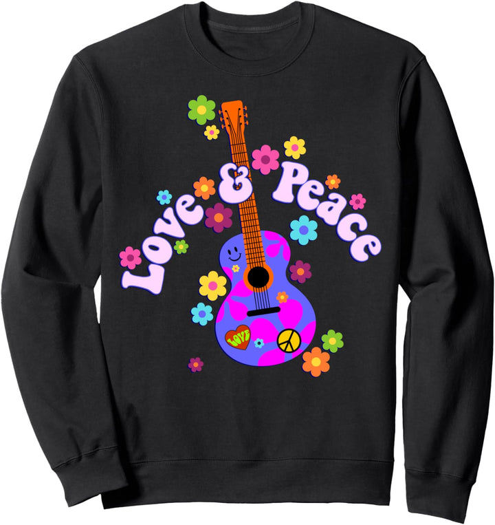 Retro Flower Power Guitar - Love And Peace 2 - Fan Fun Sweatshirt