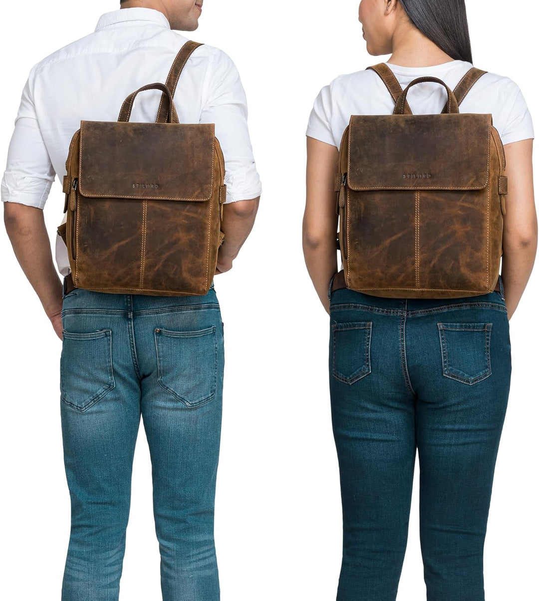 STILORD 'Darcy' Tagesrucksack Leder Cityrucksack mit Überschlag Vintage Rucksack für Freizeit Daypac