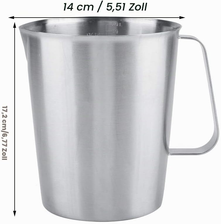 Edelstahl Messbecher, 2000ml Messkanne aus Edelstahl mit Griff, Milchkanne Edelstahl mit Skalen
