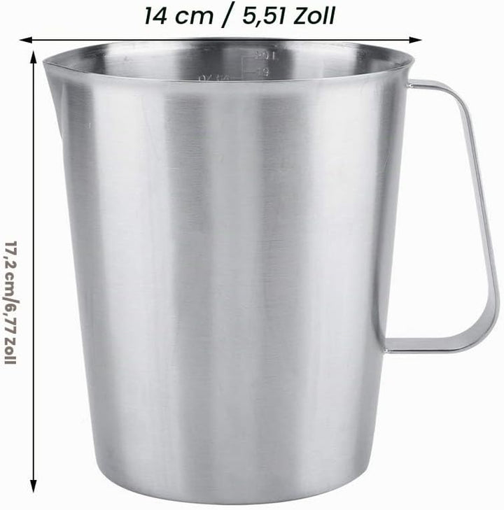 Edelstahl Messbecher, 2000ml Messkanne aus Edelstahl mit Griff, Milchkanne Edelstahl mit Skalen