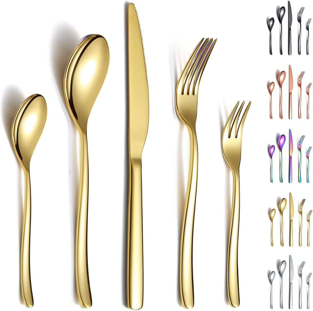 Berglander Gold Besteck-Set 30-teilig, Stabiler Edelstahl Titanium Besteck Goldenes Besteck-Set Rost