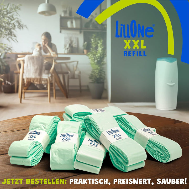 LillOne 8 XXL-Nachfüllungen Extra Lang 10,5 m für Windeleimer – Universell kompatibel mit Tommee Tip