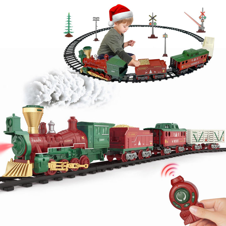 Weihnachtszug Ferngesteuert Kindereisenbahn Set – Elektrische Eisenbahn Spielzeug mit Dampf Effekt,