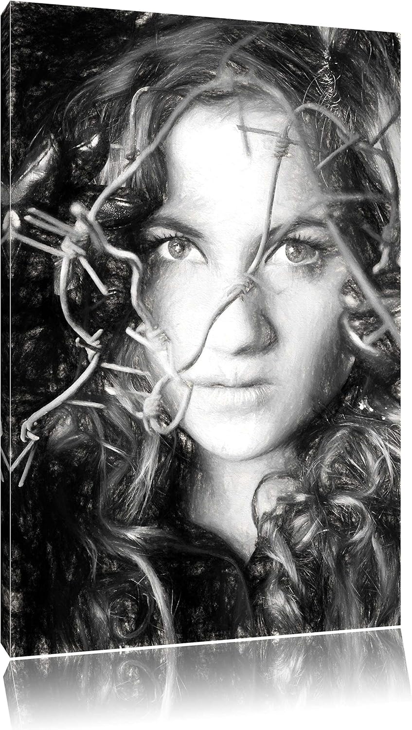 Pixxprint Sexy Girl mit Stacheldraht als Leinwandbild/Grösse: 100x70 cm/Wandbild/Kunstdruck/fertig b