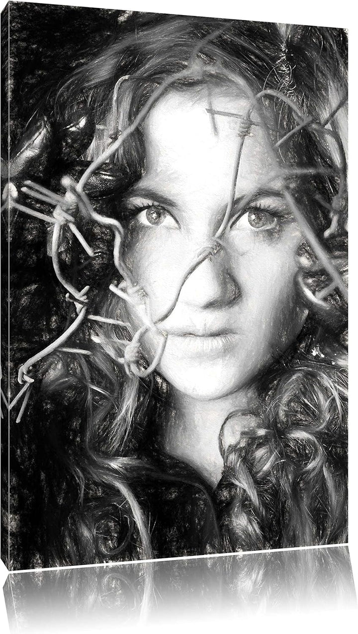Pixxprint Sexy Girl mit Stacheldraht als Leinwandbild/Grösse: 100x70 cm/Wandbild/Kunstdruck/fertig b