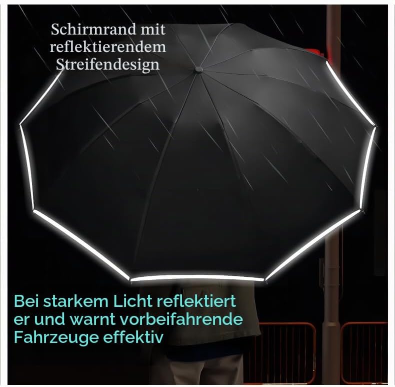 WULUN Automatischer Faltschirm, Reverse Faltschirm, Verstärkte 10-Rippen, Winddichter Regenschirm, M