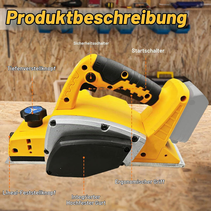 Akku Elektrohobel Kompatibel mit Dewalt 20V, Akku-Hobel Holz 16500RPM Bürstenlose Elektrohobe Hobelb
