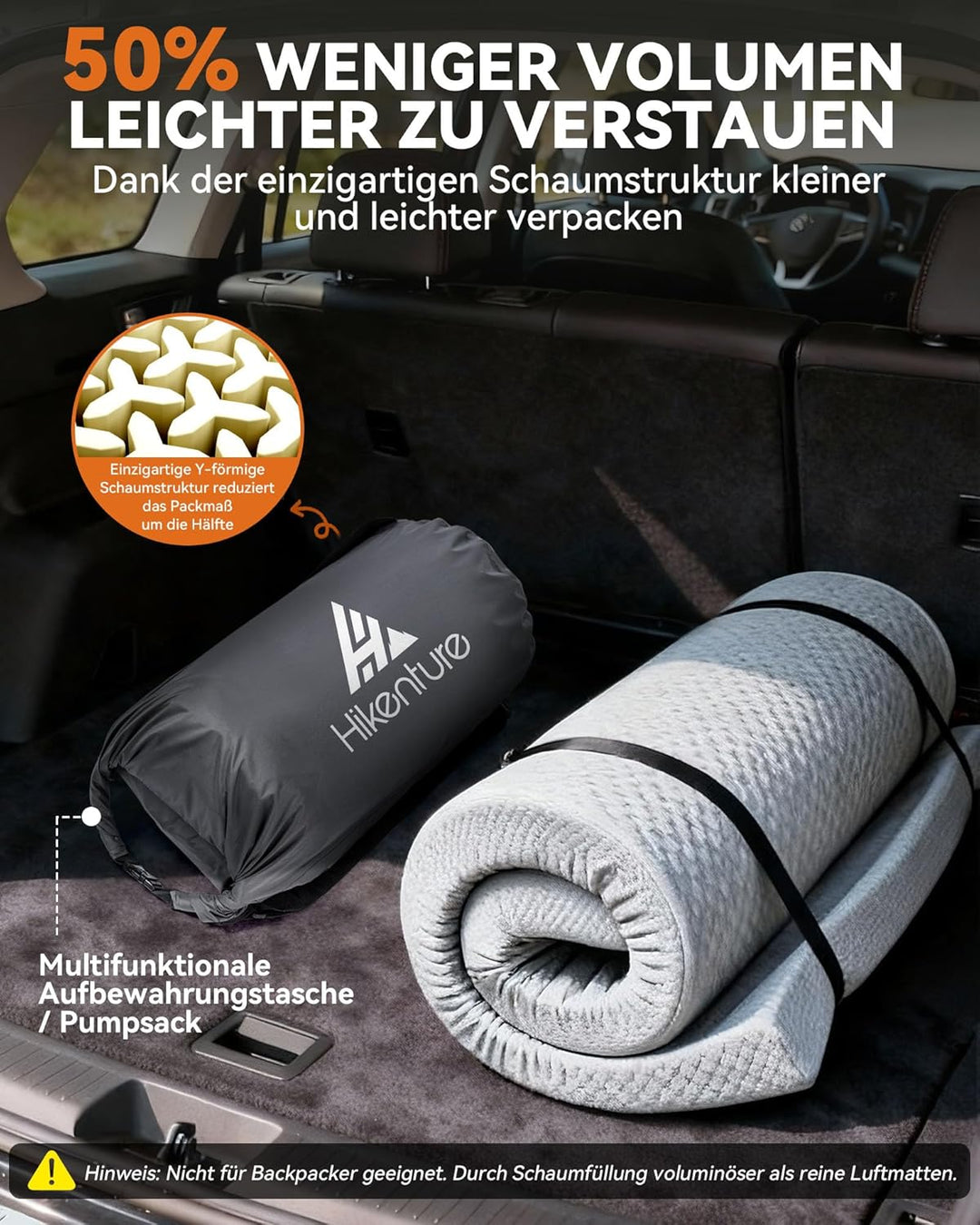 HIKENTURE Extra Dicke selbstaufblasende Isomatte, Comfort Plus Campingmatratze mit Pumpsack, aufblas