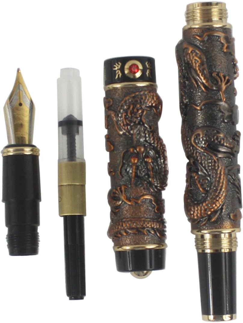Abcsea Doppel Klassische Chinesische Drachen Spielen Exquisite Schnitzereien 3d Füllfederhalter - Ku