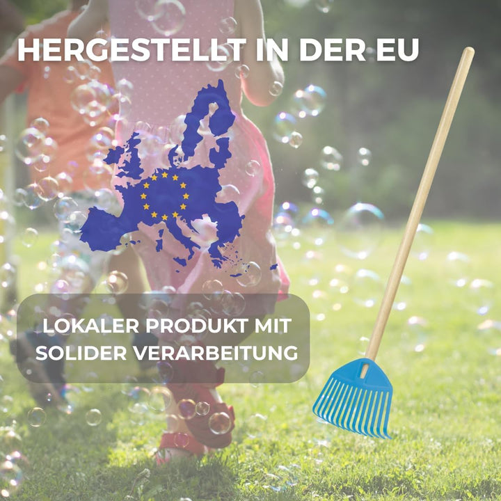 Blau Kinderrechen 70cm – Mini-Gartenrechen mit Holzgriff, Rechen/Kleinbesen für Kinder, perfekt für
