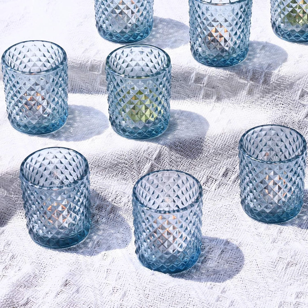 Vohocandle 12 Stück Blaue Teelichtgläser aus Glas für Hochzeit, Tischaufsatz, Teelichthalter Glas fü