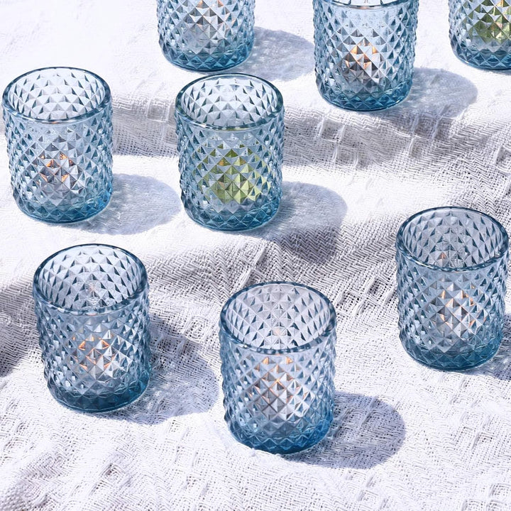 Vohocandle 12 Stück Blaue Teelichtgläser aus Glas für Hochzeit, Tischaufsatz, Teelichthalter Glas fü