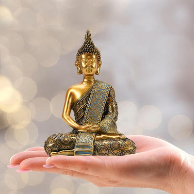 Yeomoo Meditation Thai Buddha Figur Deko Wohnzimmer Zen Buddha – 20CM Sitzend Buddha Figur Klein Gar