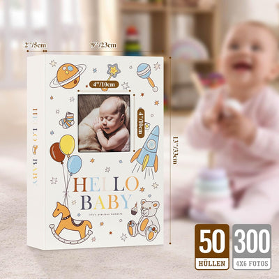 Lanpn Baby Fotoalbum 10x15 300 Fotos, Leinen Fotoalbum Einsteckalbum, Babyalbum mit Memo Schreibfeld