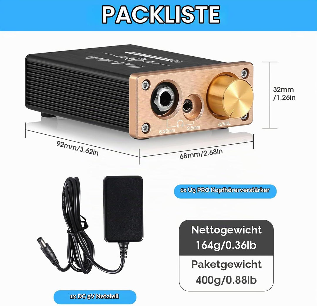 Douk Audio HiFi Mini Kopfhörerverstärker Klasse A Desktop-Verstärker für Kopfhörer DC5V (U3PRO), U3P